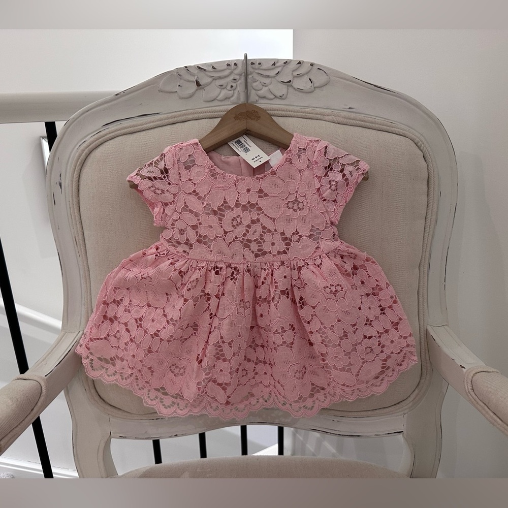 🎀 Baby 3~6 Mth Pink Lace Baby Dress NWT